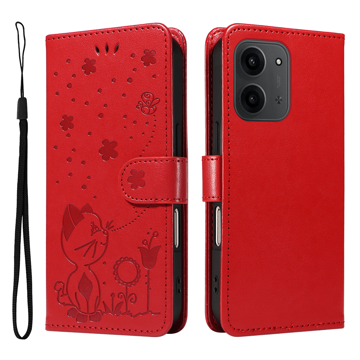For Xiaomi Redmi 15C 5G (EU) (173mm) / 15C 4G (EU) (173mm) Leather Wallet Case Cat Bee Pattern Phone Cover Stand