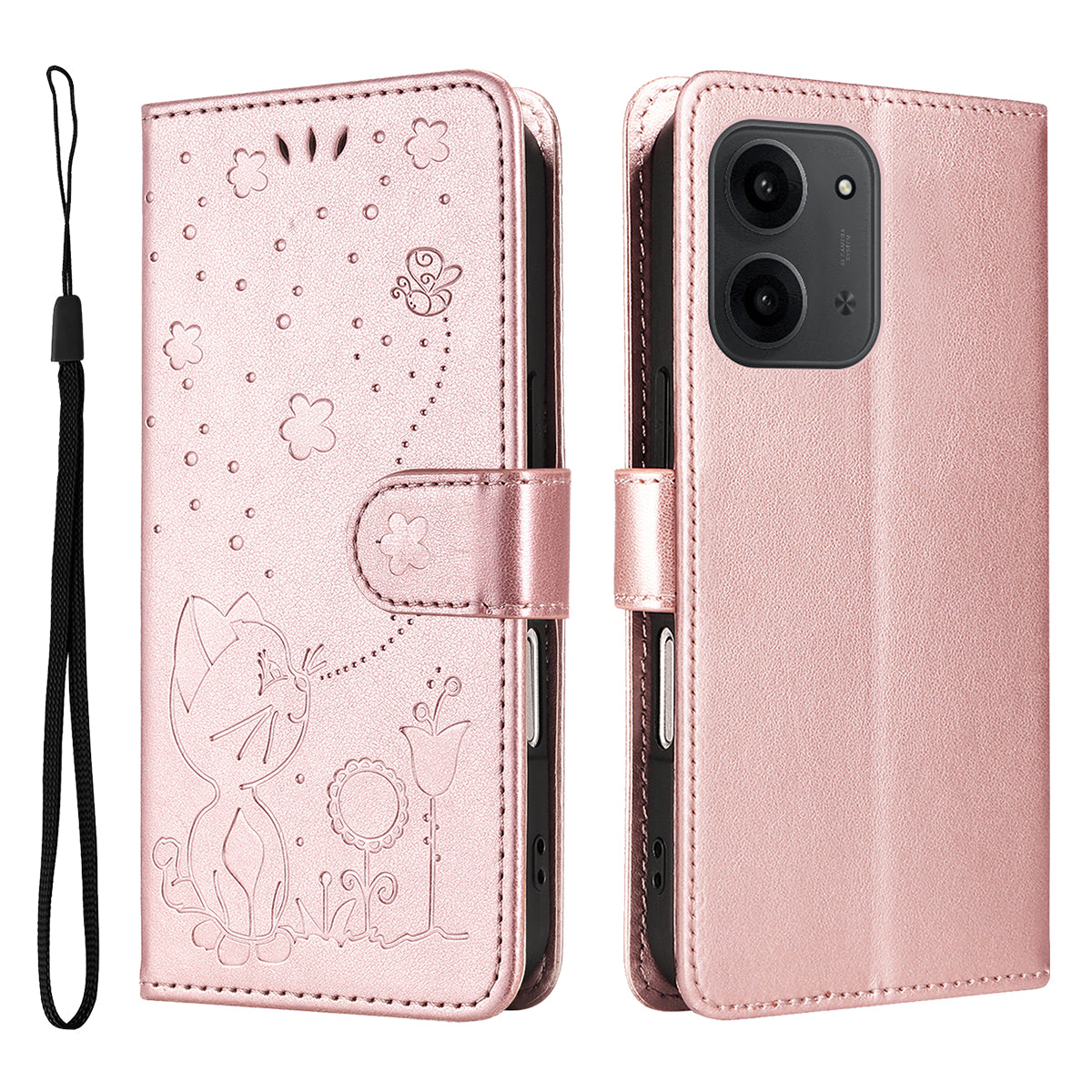 For Xiaomi Redmi 15C 5G (EU) (173mm) / 15C 4G (EU) (173mm) Leather Wallet Case Cat Bee Pattern Phone Cover Stand