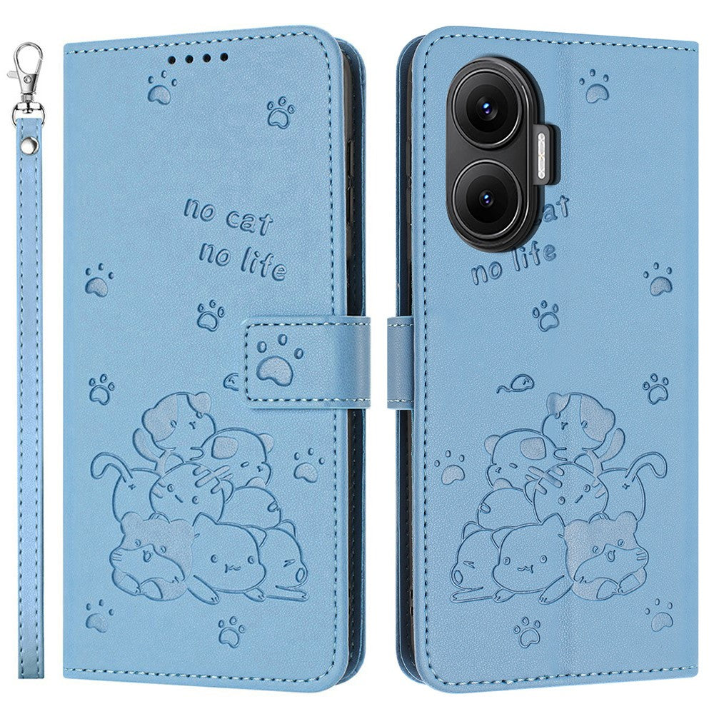 For Xiaomi Poco F7 5G / Redmi Turbo 4 Pro 5G Wallet Case Cats Imprint Leather Phone Cover with Strap