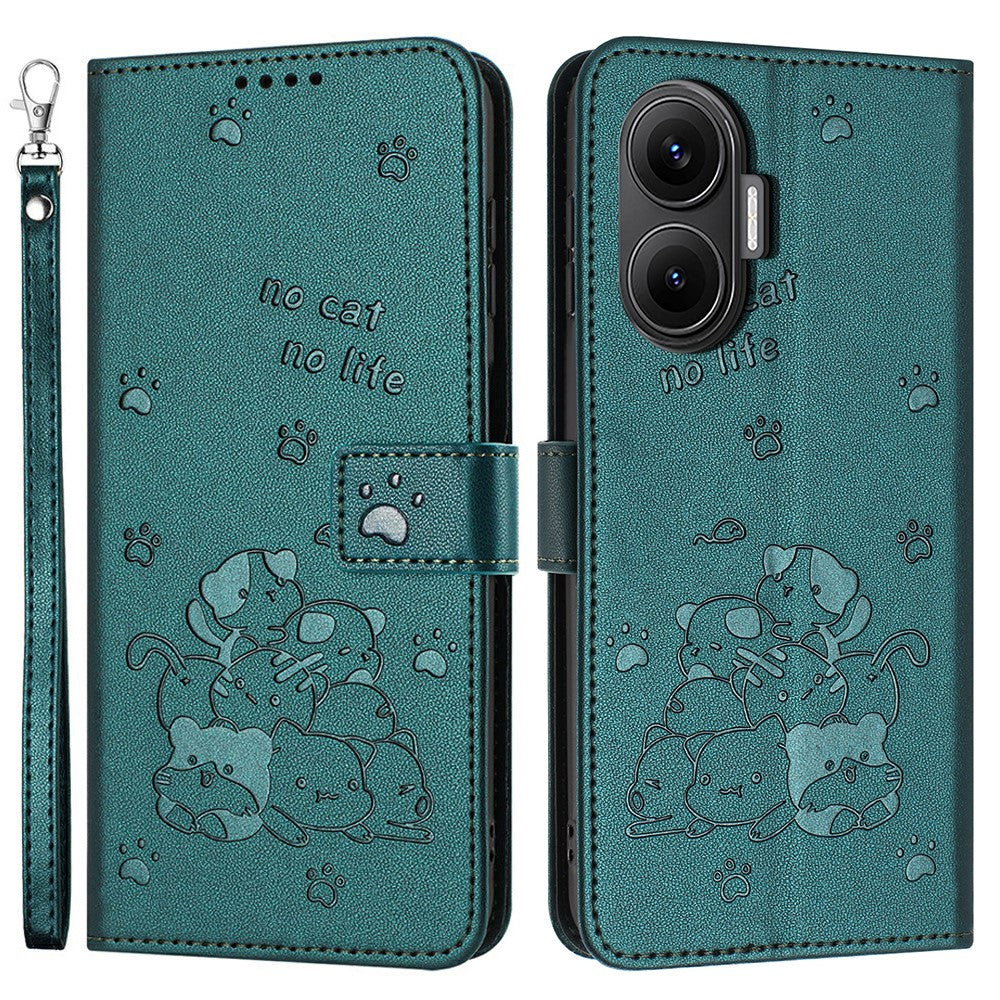 For Xiaomi Poco F7 5G / Redmi Turbo 4 Pro 5G Wallet Case Cats Imprint Leather Phone Cover with Strap