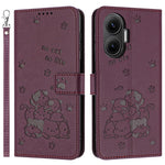 For Xiaomi Poco F7 5G / Redmi Turbo 4 Pro 5G Wallet Case Cats Imprint Leather Phone Cover with Strap
