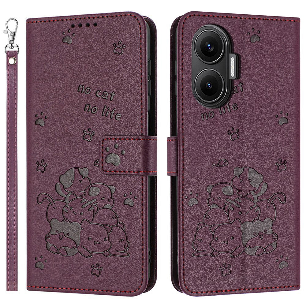 For Xiaomi Poco F7 5G / Redmi Turbo 4 Pro 5G Wallet Case Cats Imprint Leather Phone Cover with Strap