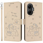 For Xiaomi Poco F7 5G / Redmi Turbo 4 Pro 5G Wallet Case Cats Imprint Leather Phone Cover with Strap
