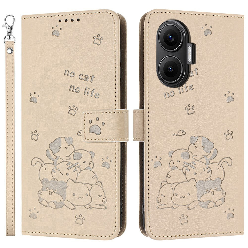 For Xiaomi Poco F7 5G / Redmi Turbo 4 Pro 5G Wallet Case Cats Imprint Leather Phone Cover with Strap