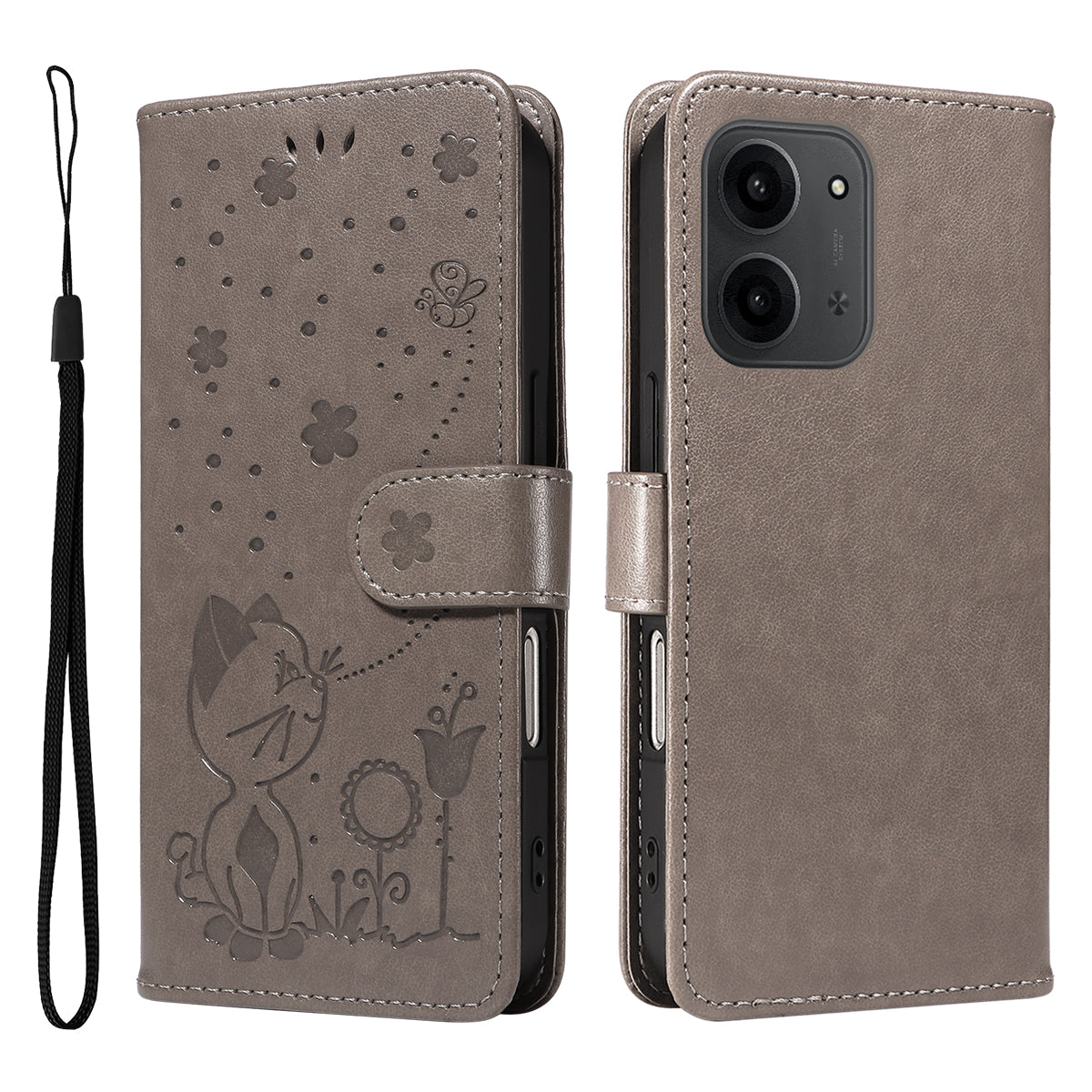 For Xiaomi Redmi 15C 4G (Global) (171mm) / Poco C85 4G (171mm) Leather Wallet Case Cat Bee Pattern Phone Cover Stand