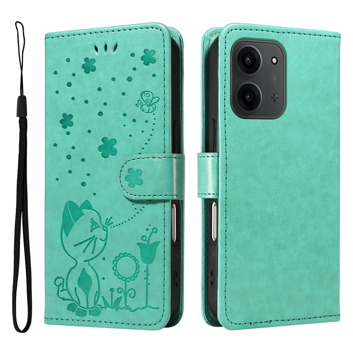 For Xiaomi Redmi 15C 4G (Global) (171mm) / Poco C85 4G (171mm) Leather Wallet Case Cat Bee Pattern Phone Cover Stand