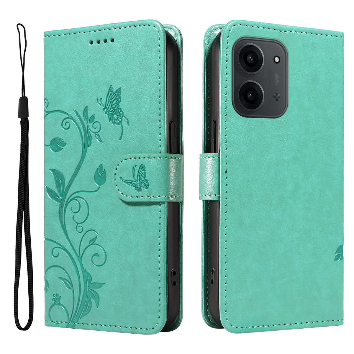 For Xiaomi Redmi 15C 5G (EU) (173mm) / 15C 4G (EU) (173mm) PU Leather Cases Flower Pattern Wallet Stand Phone Cover with Strap