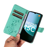 For Xiaomi Redmi 15C 5G (EU) (173mm) / 15C 4G (EU) (173mm) PU Leather Cases Flower Pattern Wallet Stand Phone Cover with Strap