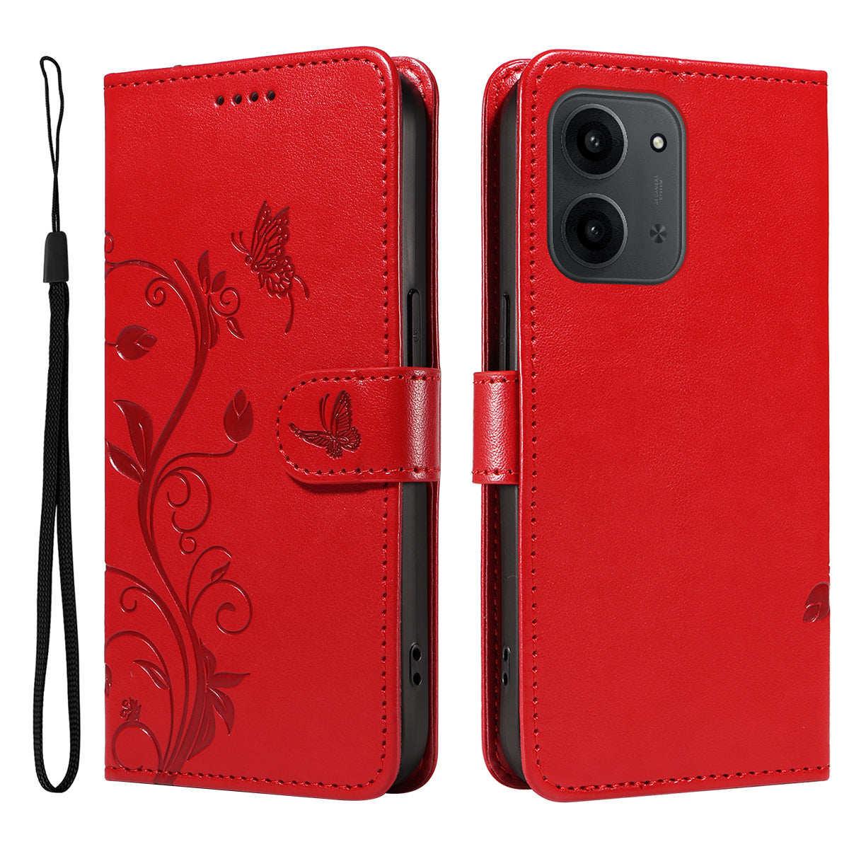 For Xiaomi Redmi 15C 5G (EU) (173mm) / 15C 4G (EU) (173mm) PU Leather Cases Flower Pattern Wallet Stand Phone Cover with Strap