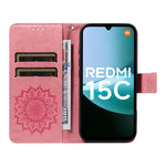 For Xiaomi Redmi 15C 4G (Global) (171mm) / Poco C85 4G (171mm) Leather Wallet Case Sunflower Imprinted Phone Cover