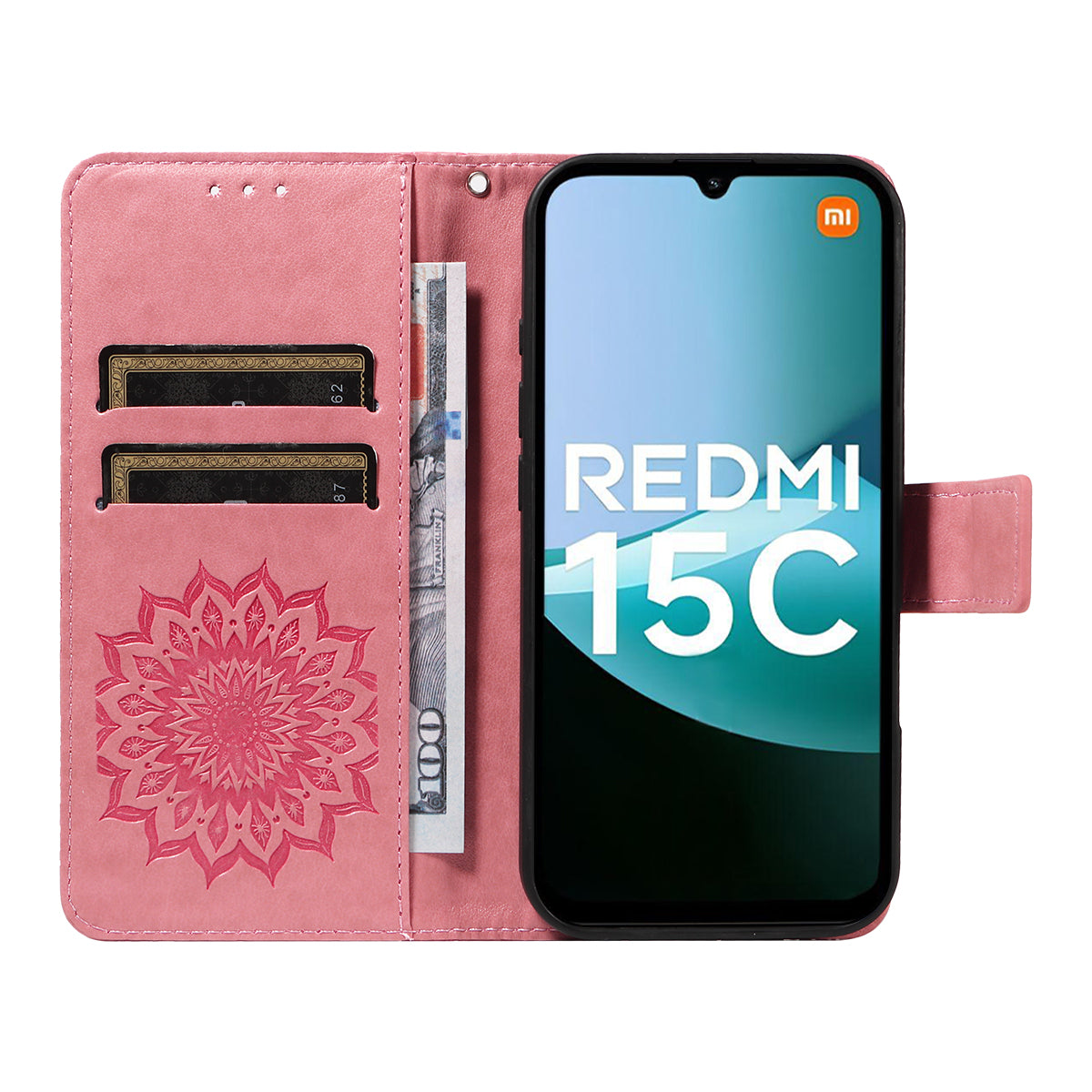For Xiaomi Redmi 15C 4G (Global) (171mm) / Poco C85 4G (171mm) Leather Wallet Case Sunflower Imprinted Phone Cover