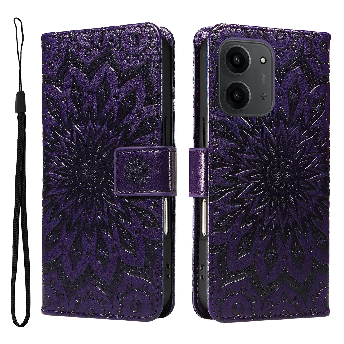 For Xiaomi Redmi 15C 4G (Global) (171mm) / Poco C85 4G (171mm) Leather Wallet Case Sunflower Imprinted Phone Cover