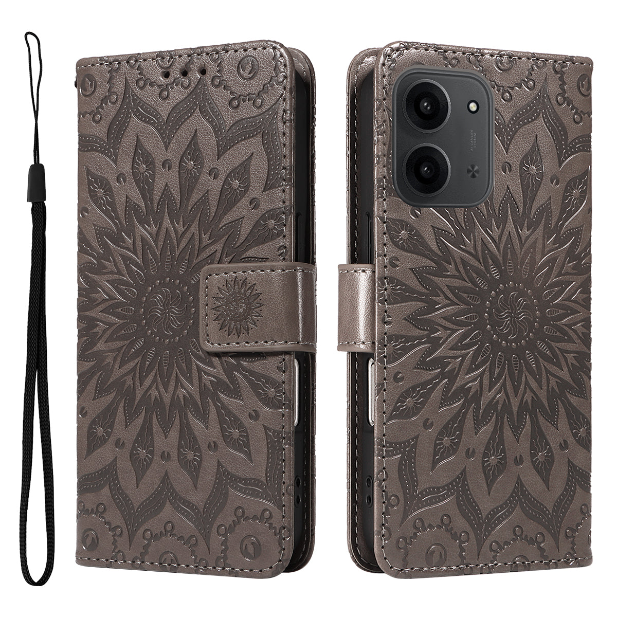 For Xiaomi Redmi 15C 4G (Global) (171mm) / Poco C85 4G (171mm) Leather Wallet Case Sunflower Imprinted Phone Cover