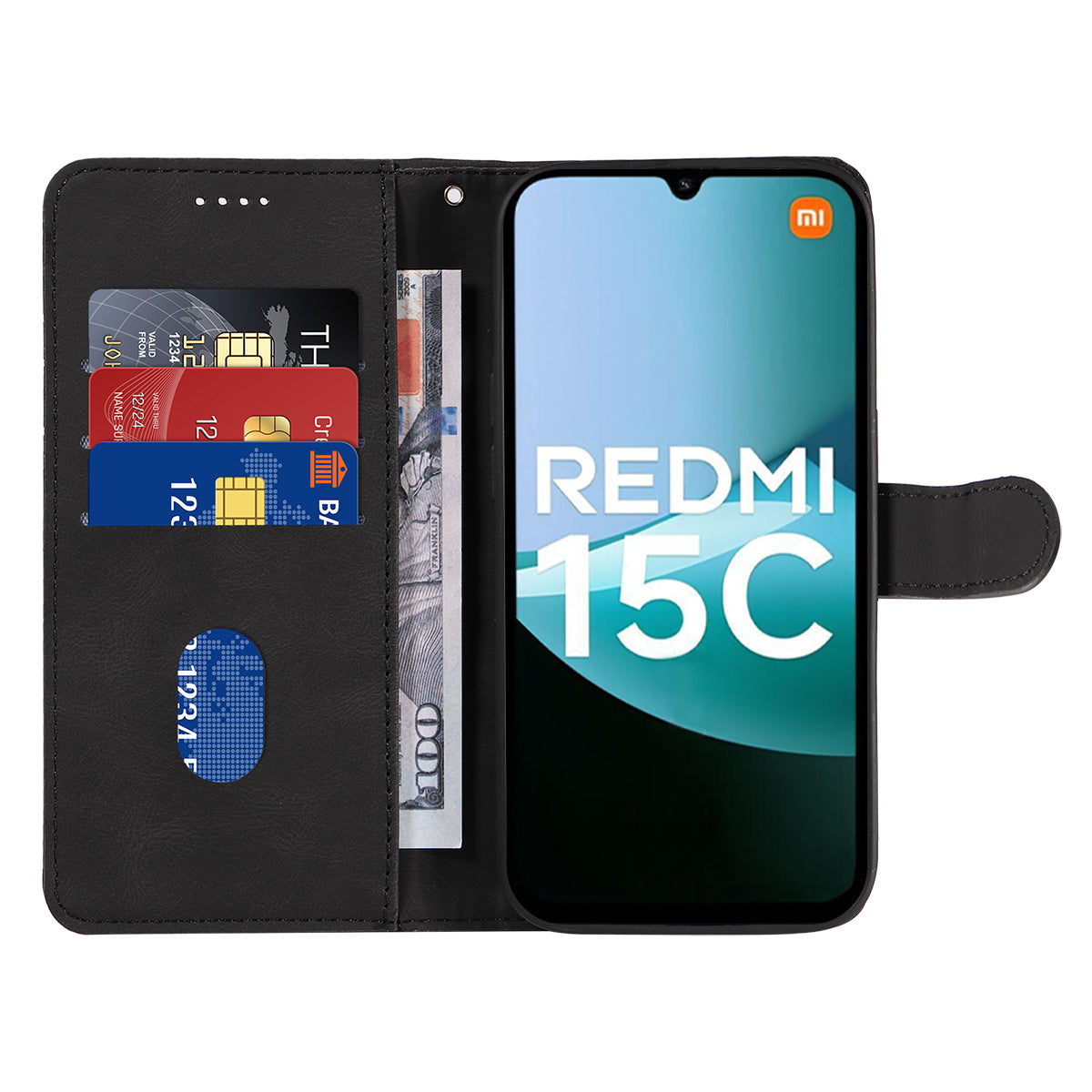 For Xiaomi Redmi 15C 4G (Global) (171mm) / Poco C85 4G (171mm) Wallet Case Leather Phone Cover Stand with Curved Line Design