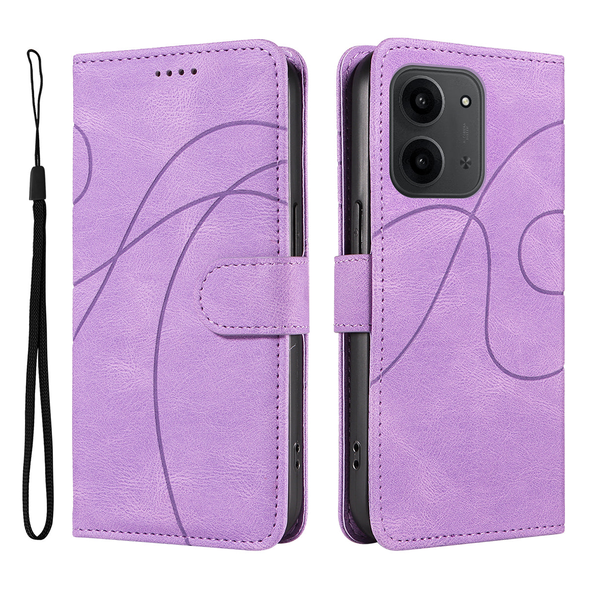 For Xiaomi Redmi 15C 4G (Global) (171mm) / Poco C85 4G (171mm) Wallet Case Leather Phone Cover Stand with Curved Line Design