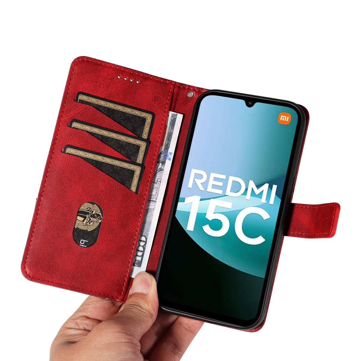 For Xiaomi Redmi 15C 4G (Global) (171mm) / Poco C85 4G (171mm) Leather Case Geometric Line Design Wallet Phone Cover with Wrist Strap