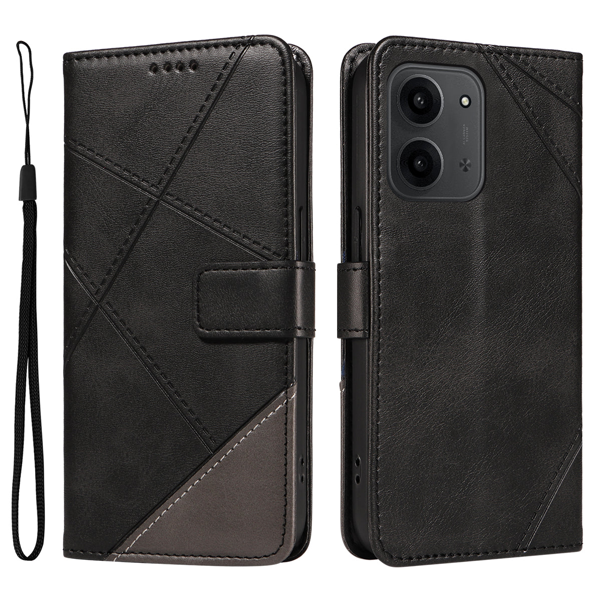 For Xiaomi Redmi 15C 4G (Global) (171mm) / Poco C85 4G (171mm) Leather Case Geometric Line Design Wallet Phone Cover with Wrist Strap