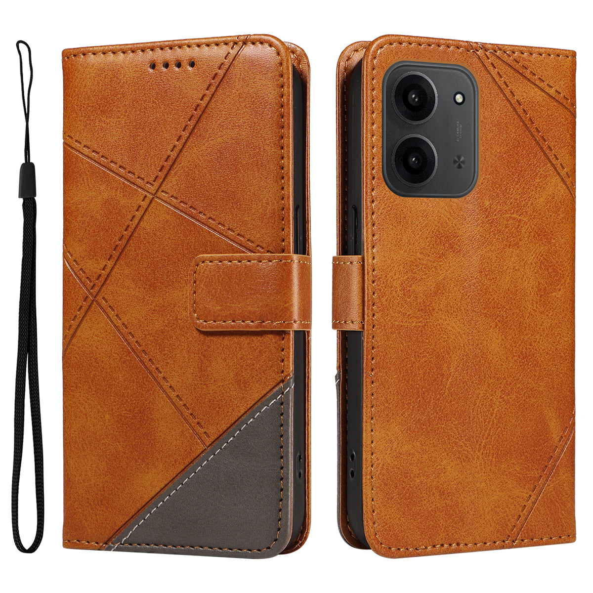 For Xiaomi Redmi 15C 4G (Global) (171mm) / Poco C85 4G (171mm) Leather Case Geometric Line Design Wallet Phone Cover with Wrist Strap