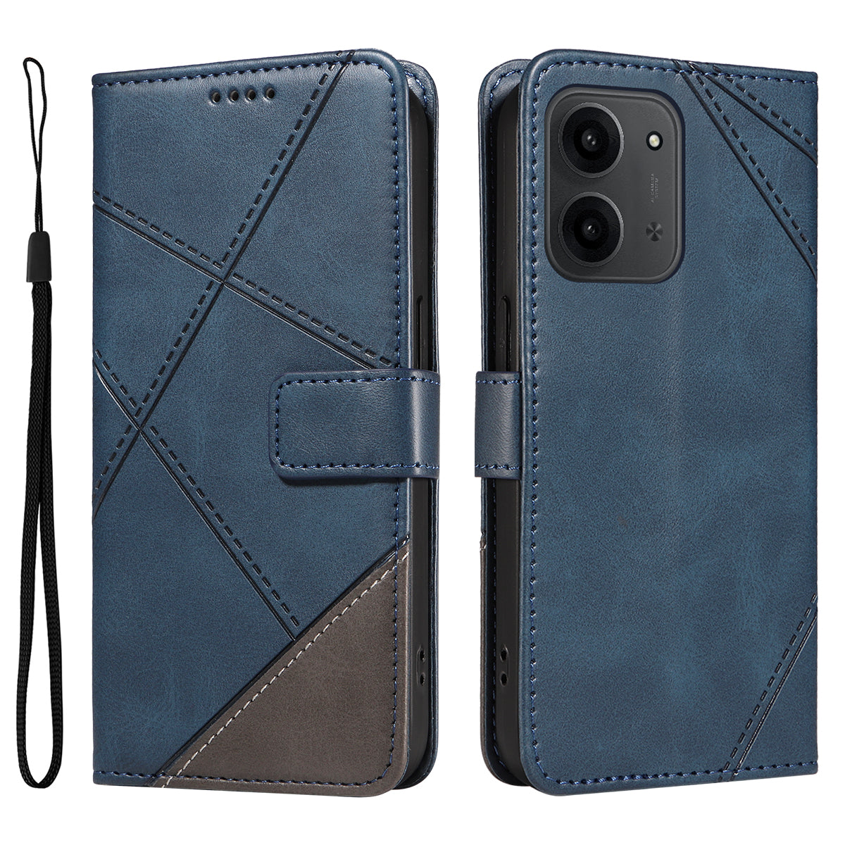 For Xiaomi Redmi 15C 4G (Global) (171mm) / Poco C85 4G (171mm) Leather Case Geometric Line Design Wallet Phone Cover with Wrist Strap