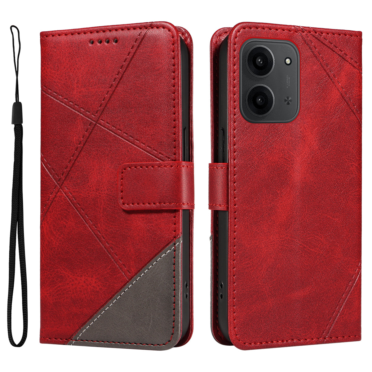 Xiaomi Redmi 15C 5G (EU) (173 mm) / 15C 4G (EU) (173 mm) Läderfodral Geometrisk linjedesign Plånboksfodral med handledsrem