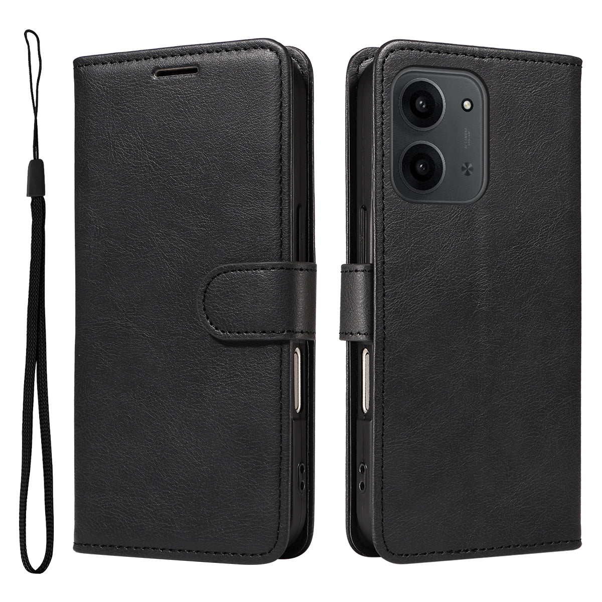 For Xiaomi Redmi 15C 5G (EU) (173mm) / 15C 4G (EU) (173mm) Leather Wallet Case with Strap Solid Color Phone Stand Cover