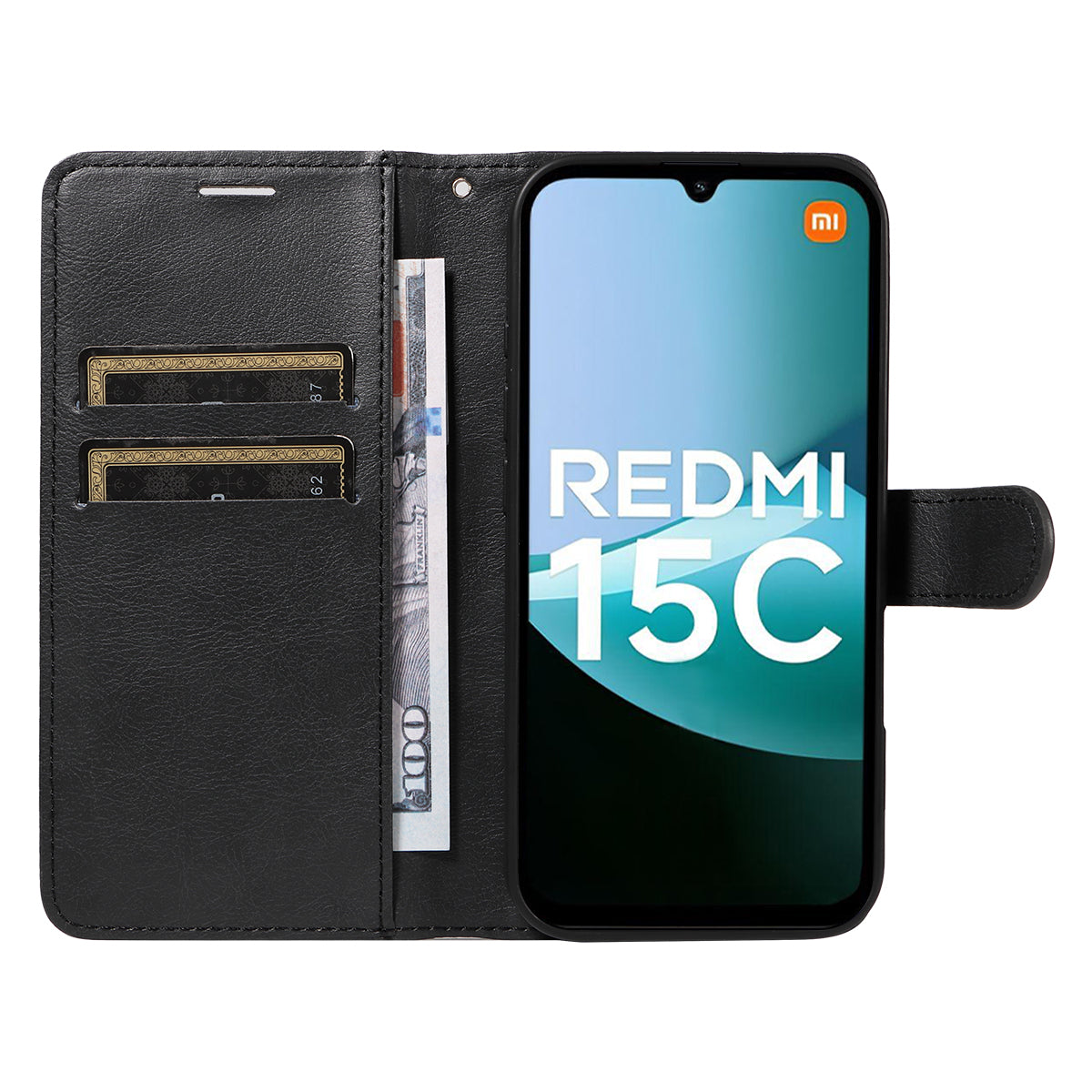 For Xiaomi Redmi 15C 5G (EU) (173mm) / 15C 4G (EU) (173mm) Leather Wallet Case with Strap Solid Color Phone Stand Cover
