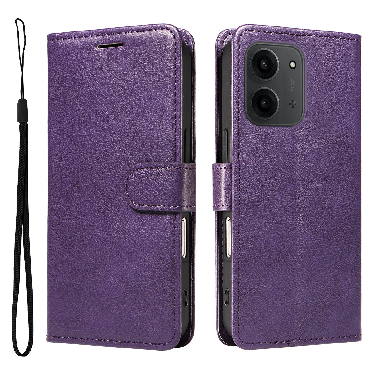 For Xiaomi Redmi 15C 5G (EU) (173mm) / 15C 4G (EU) (173mm) Leather Wallet Case with Strap Solid Color Phone Stand Cover