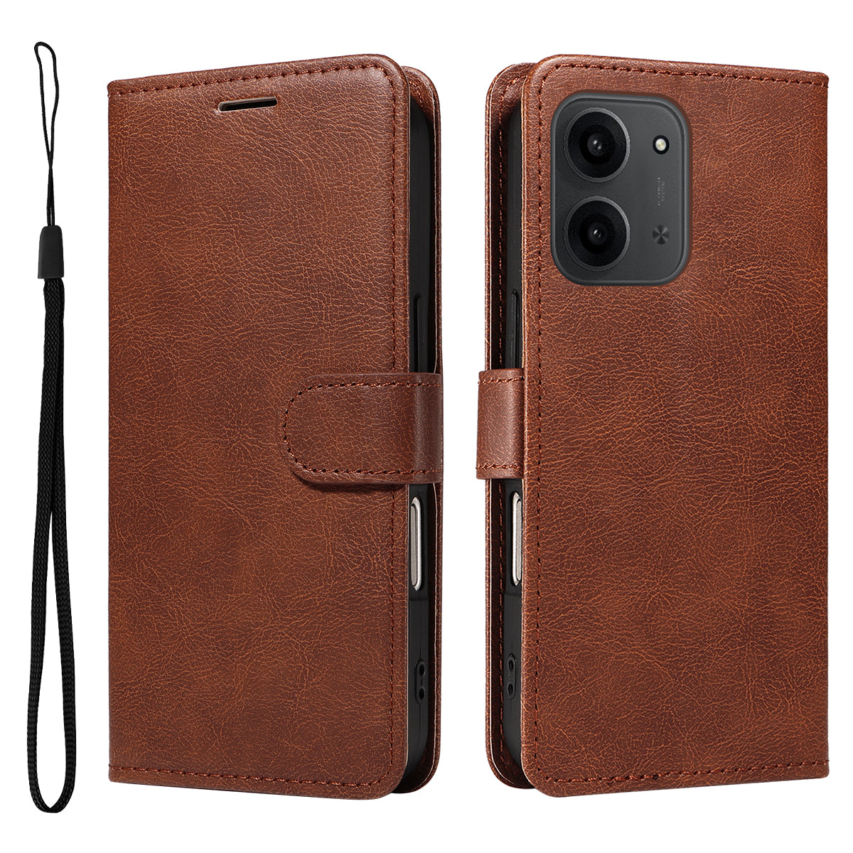 For Xiaomi Redmi 15C 5G (EU) (173mm) / 15C 4G (EU) (173mm) Leather Wallet Case with Strap Solid Color Phone Stand Cover