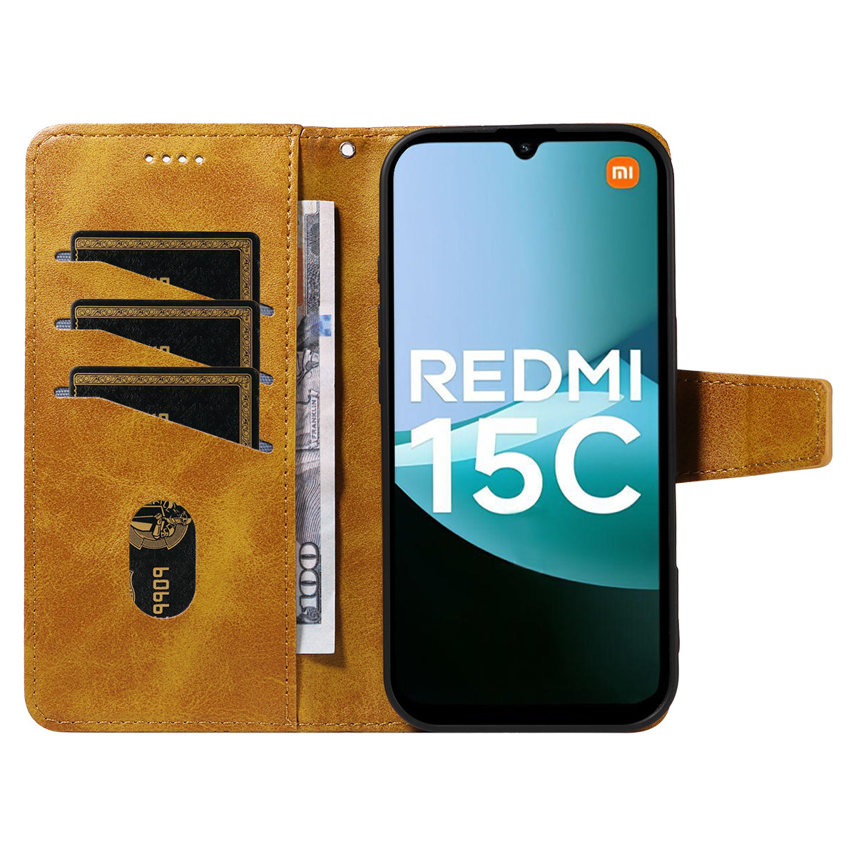 For Xiaomi Redmi 15C 5G (EU) (173mm) / 15C 4G (EU) (173mm) Leather Case Wallet Stand Grids Imprinted Phone Cover with Strap