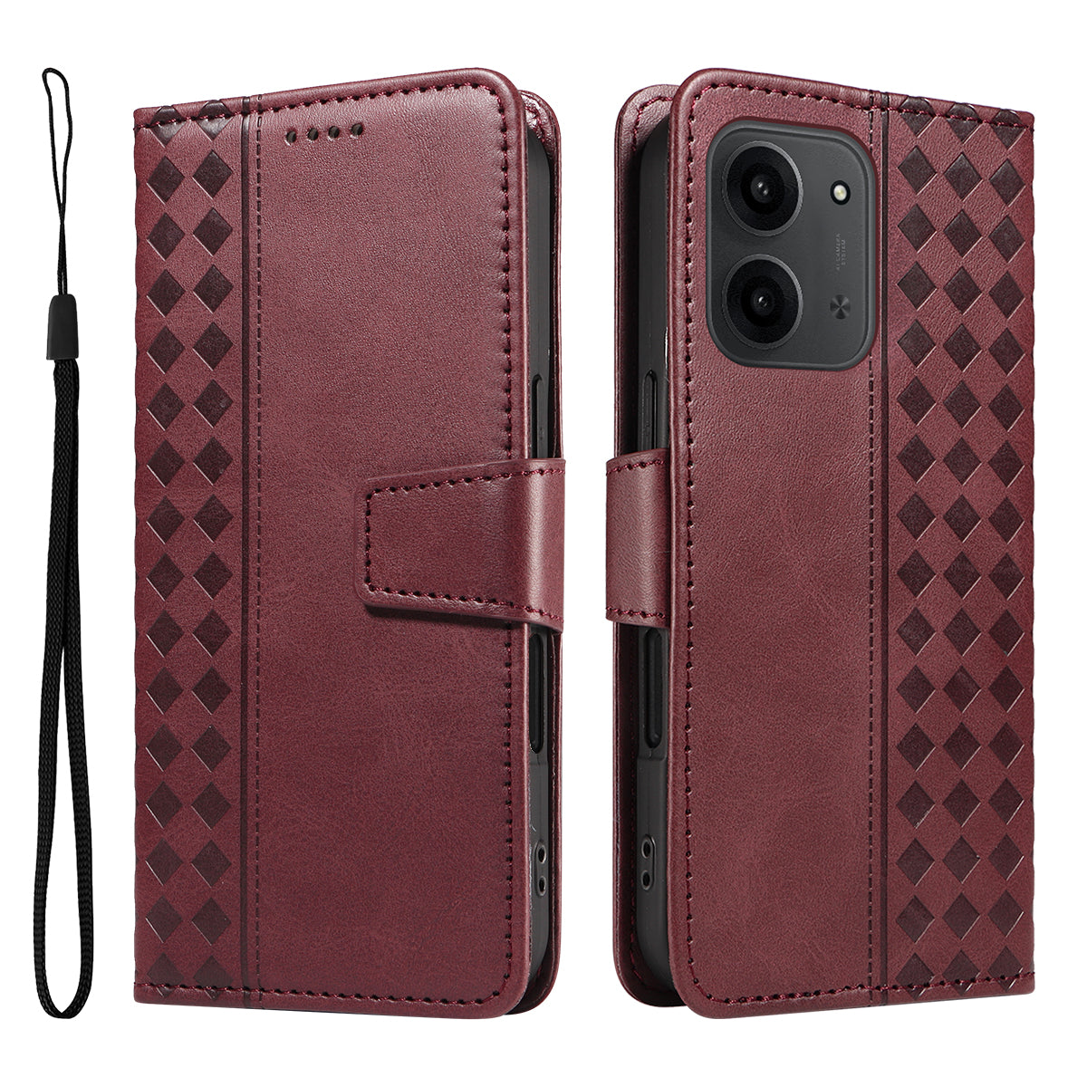 For Xiaomi Redmi 15C 5G (EU) (173mm) / 15C 4G (EU) (173mm) Leather Case Wallet Stand Grids Imprinted Phone Cover with Strap