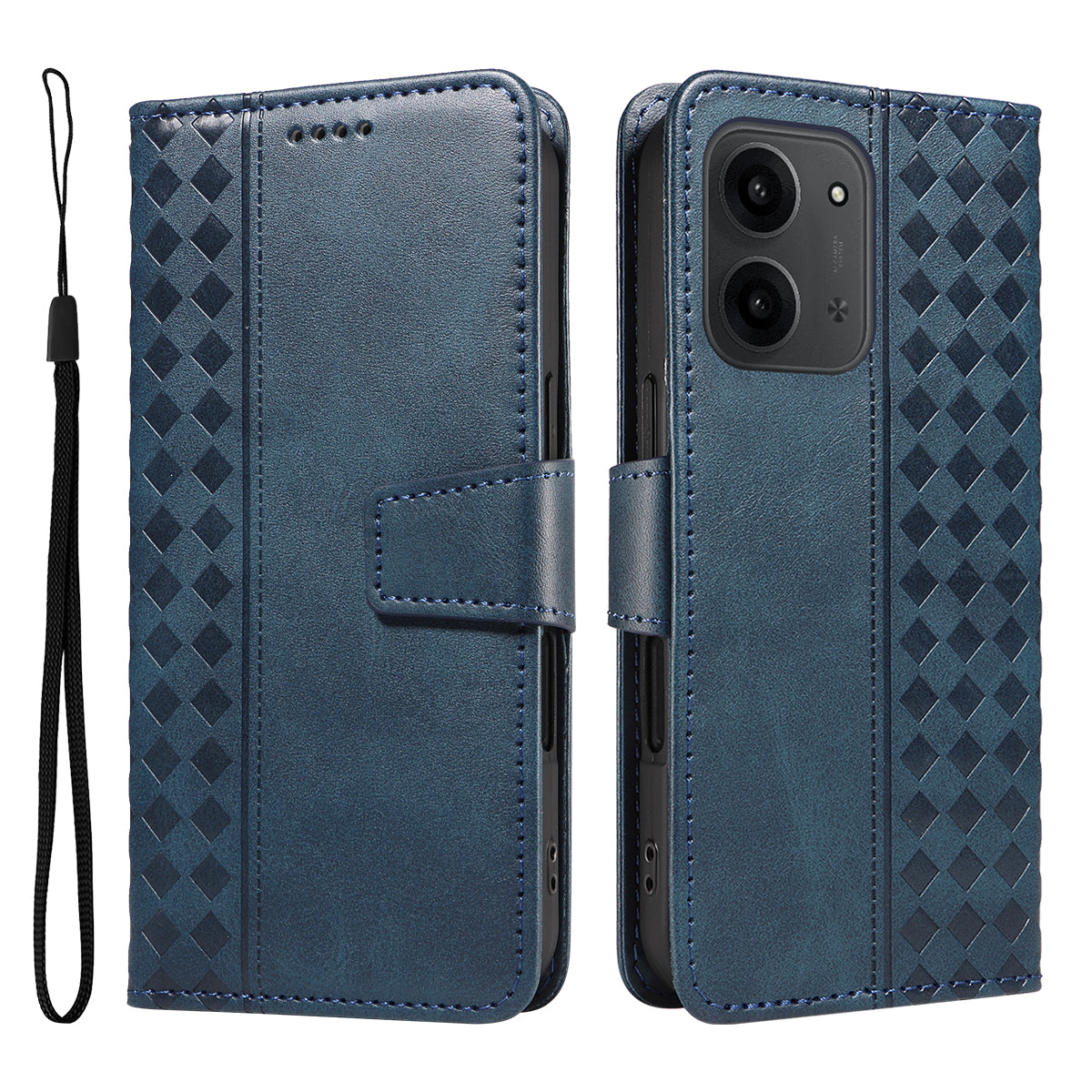 For Xiaomi Redmi 15C 5G (EU) (173mm) / 15C 4G (EU) (173mm) Leather Case Wallet Stand Grids Imprinted Phone Cover with Strap