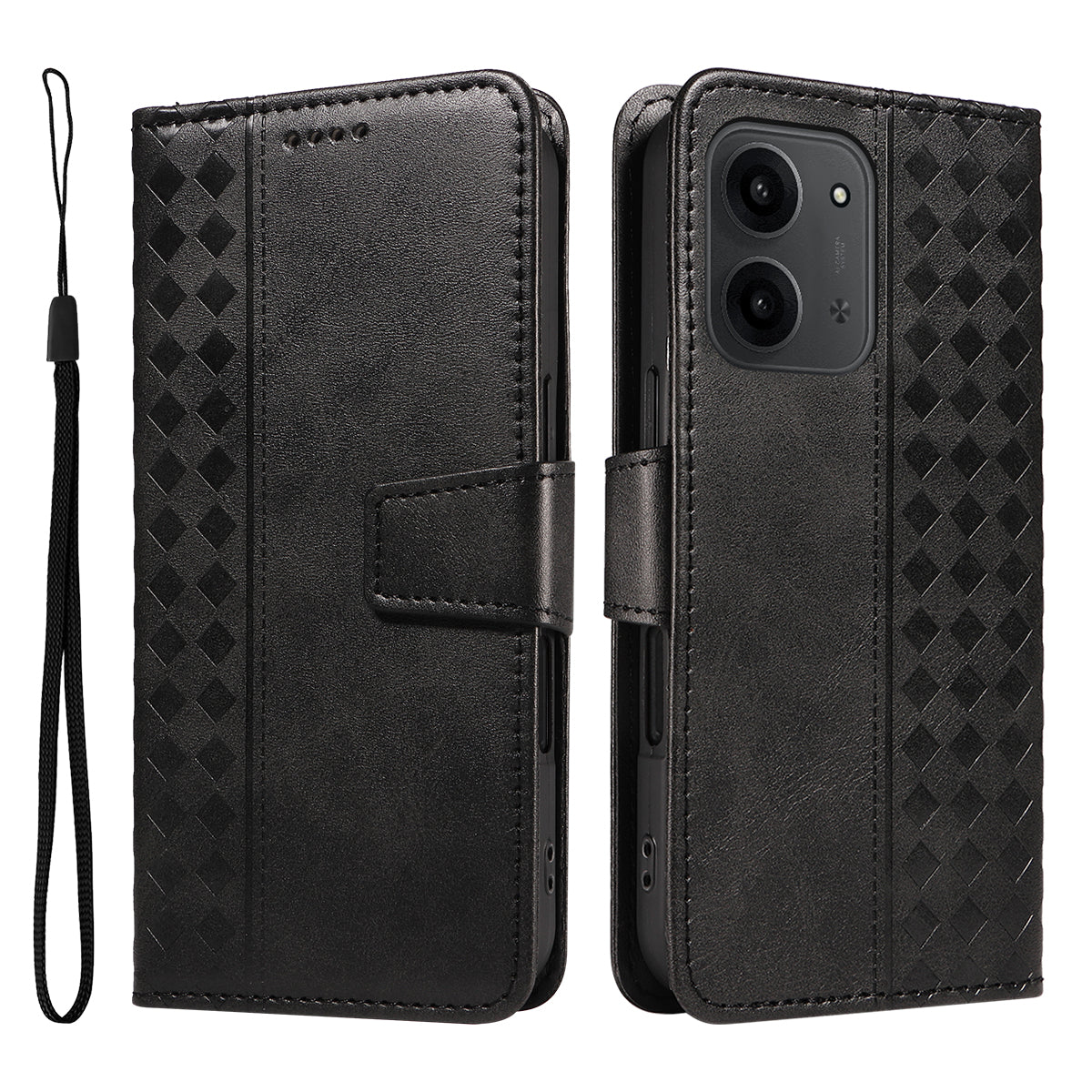 For Xiaomi Redmi 15C 5G (EU) (173mm) / 15C 4G (EU) (173mm) Leather Case Wallet Stand Grids Imprinted Phone Cover with Strap