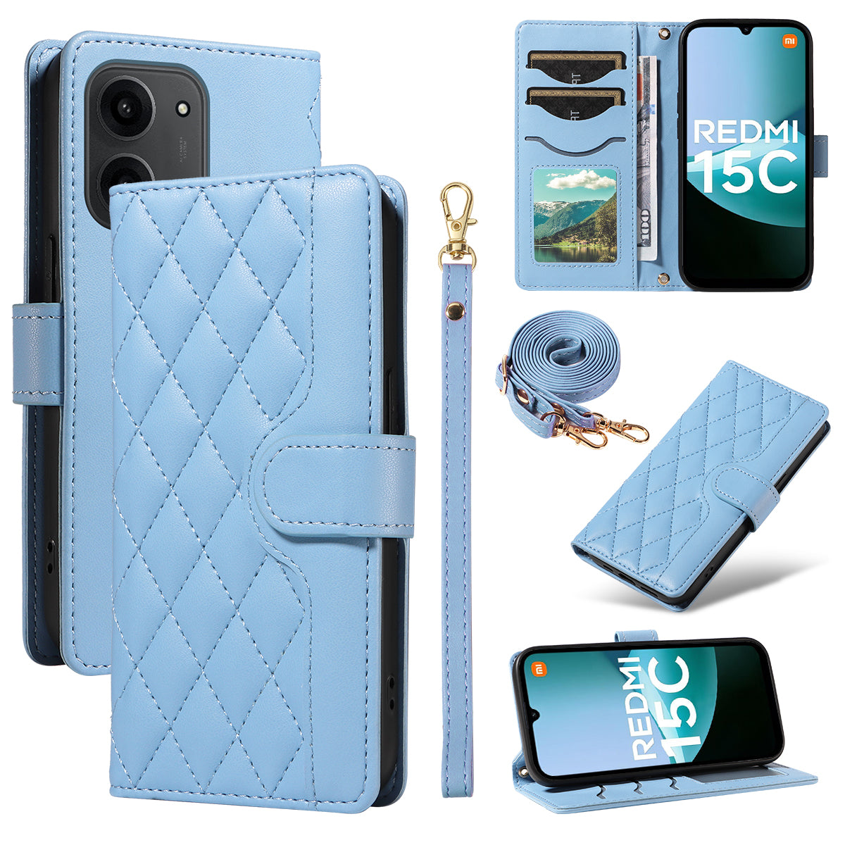 Xiaomi Redmi 15C 4G (Global) (171mm) / Poco C85 4G (171mm) Plånboksfodral Rhombus Lädermobilfodral med Rem
