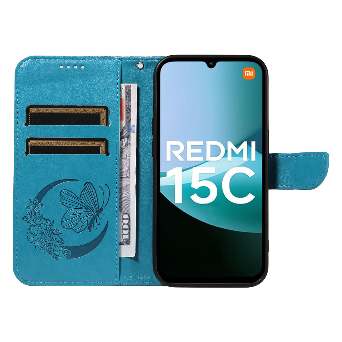 For Xiaomi Redmi 15C 4G (Global) (171mm) / Poco C85 4G (171mm) Case Butterfly Pattern PU Leather Folio Flip Phone Cover