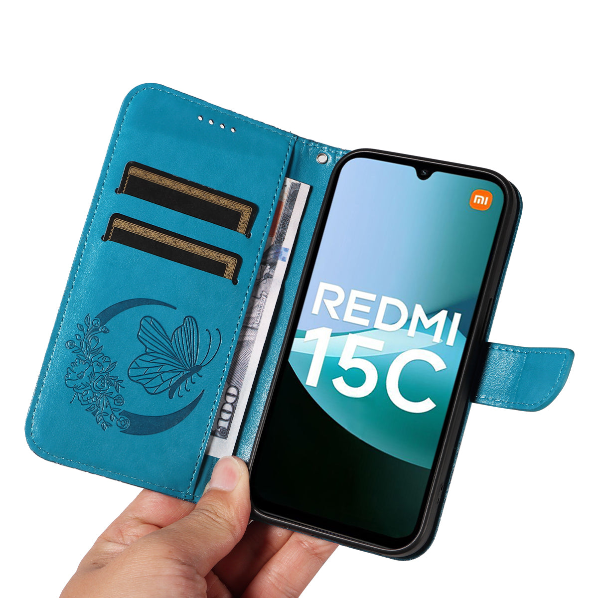 For Xiaomi Redmi 15C 4G (Global) (171mm) / Poco C85 4G (171mm) Case Butterfly Pattern PU Leather Folio Flip Phone Cover