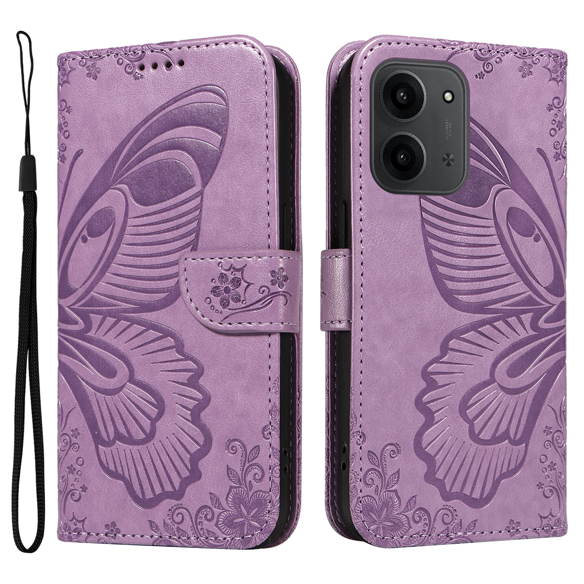 For Xiaomi Redmi 15C 4G (Global) (171mm) / Poco C85 4G (171mm) Case Butterfly Pattern PU Leather Folio Flip Phone Cover