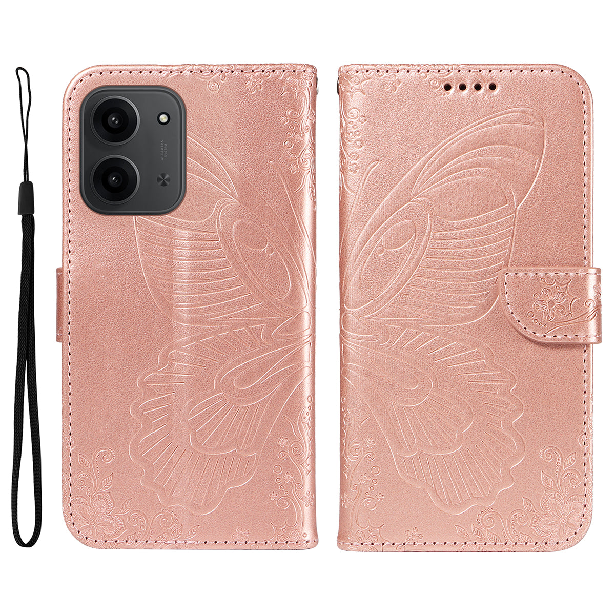 For Xiaomi Redmi 15C 4G (Global) (171mm) / Poco C85 4G (171mm) Case Butterfly Pattern PU Leather Folio Flip Phone Cover