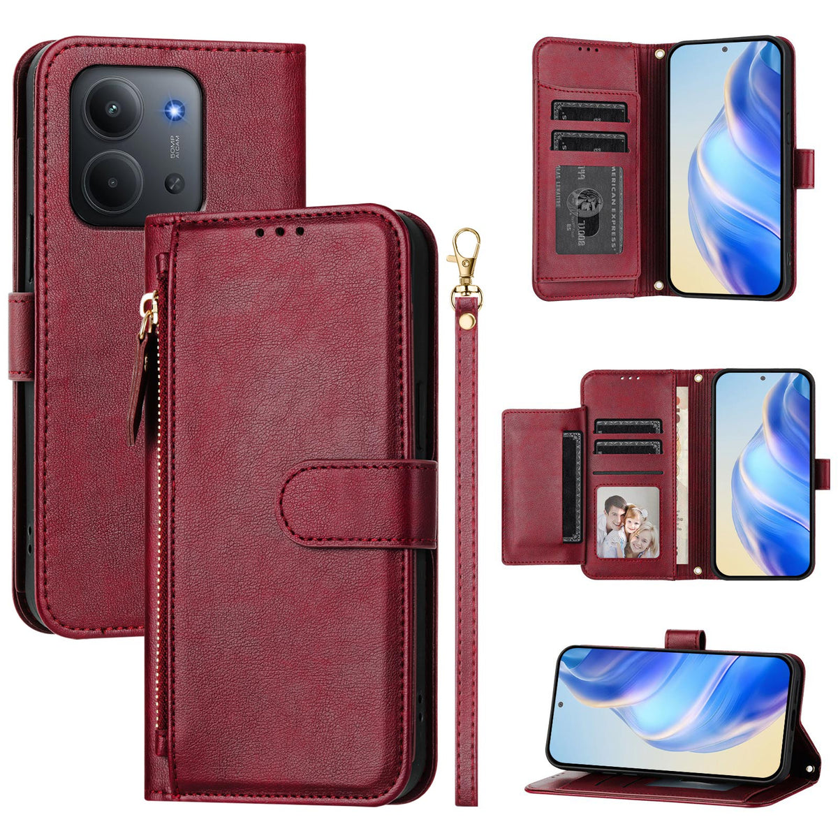 Xiaomi Redmi 15C 5G (Global) (171mm) / 15C 4G (Global) (171mm) / Poco C85 4G (171mm) Fodral Blixtlåsficka Flera Kortfack Lädermobilskal