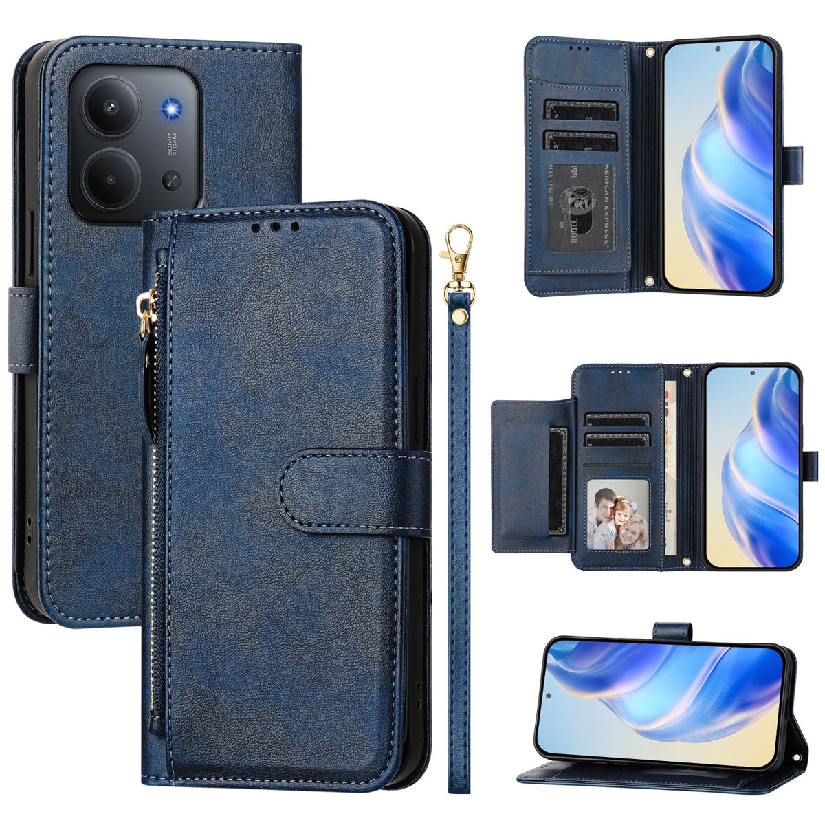 Xiaomi Redmi 15C 5G (Global) (171mm) / 15C 4G (Global) (171mm) / Poco C85 4G (171mm) Fodral Blixtlåsficka Flera Kortfack Lädermobilskal