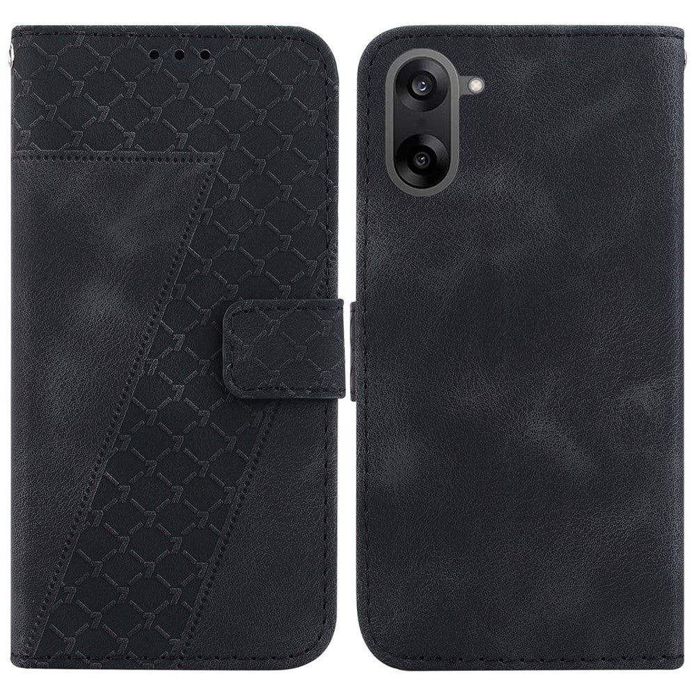 For OnePlus Nord CE5 5G / Ace 5 Racing 5G Stand Case 7-Shaped Pattern Imprint Leather Phone Cover with Strap