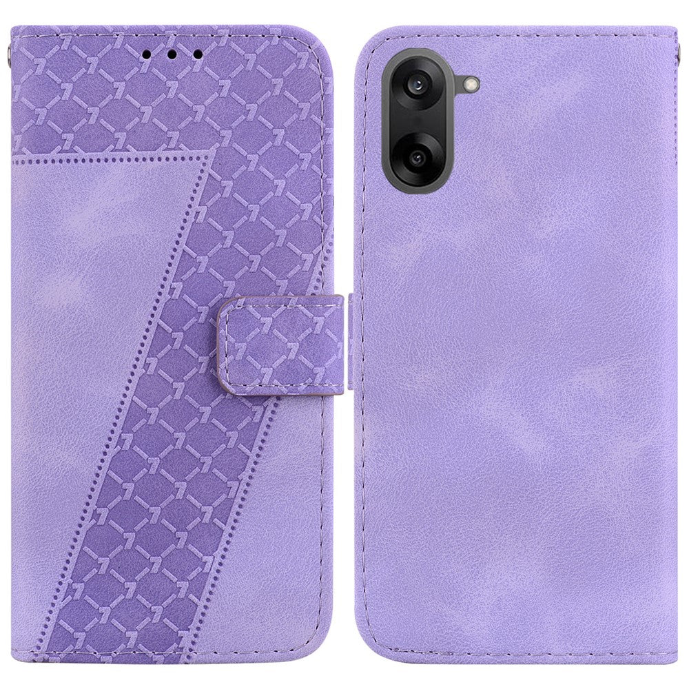 For OnePlus Nord CE5 5G / Ace 5 Racing 5G Stand Case 7-Shaped Pattern Imprint Leather Phone Cover with Strap