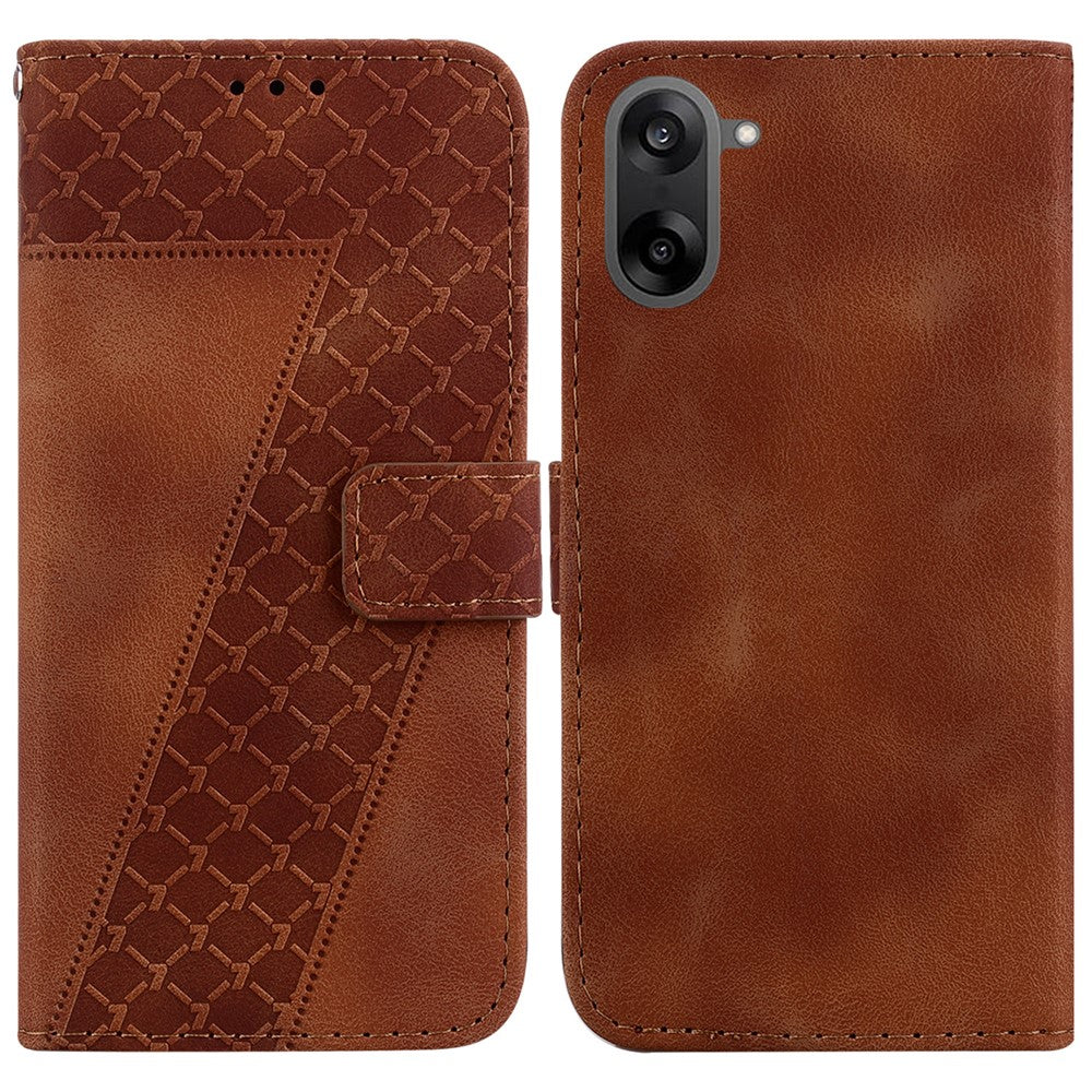 For OnePlus Nord CE5 5G / Ace 5 Racing 5G Stand Case 7-Shaped Pattern Imprint Leather Phone Cover with Strap