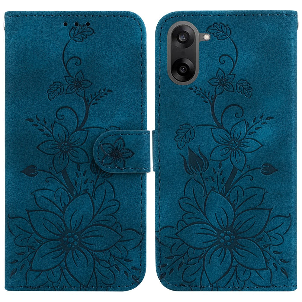OnePlus Nord CE5 5G / Ace 5 Racing 5G Stativskal Lily Flower Imprint Lädermobilskal med Handledsrem