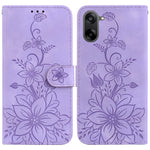 OnePlus Nord CE5 5G / Ace 5 Racing 5G Stativskal Lily Flower Imprint Lädermobilskal med Handledsrem