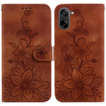 OnePlus Nord CE5 5G / Ace 5 Racing 5G Stativskal Lily Flower Imprint Lädermobilskal med Handledsrem