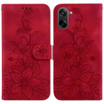 OnePlus Nord CE5 5G / Ace 5 Racing 5G Stativskal Lily Flower Imprint Lädermobilskal med Handledsrem