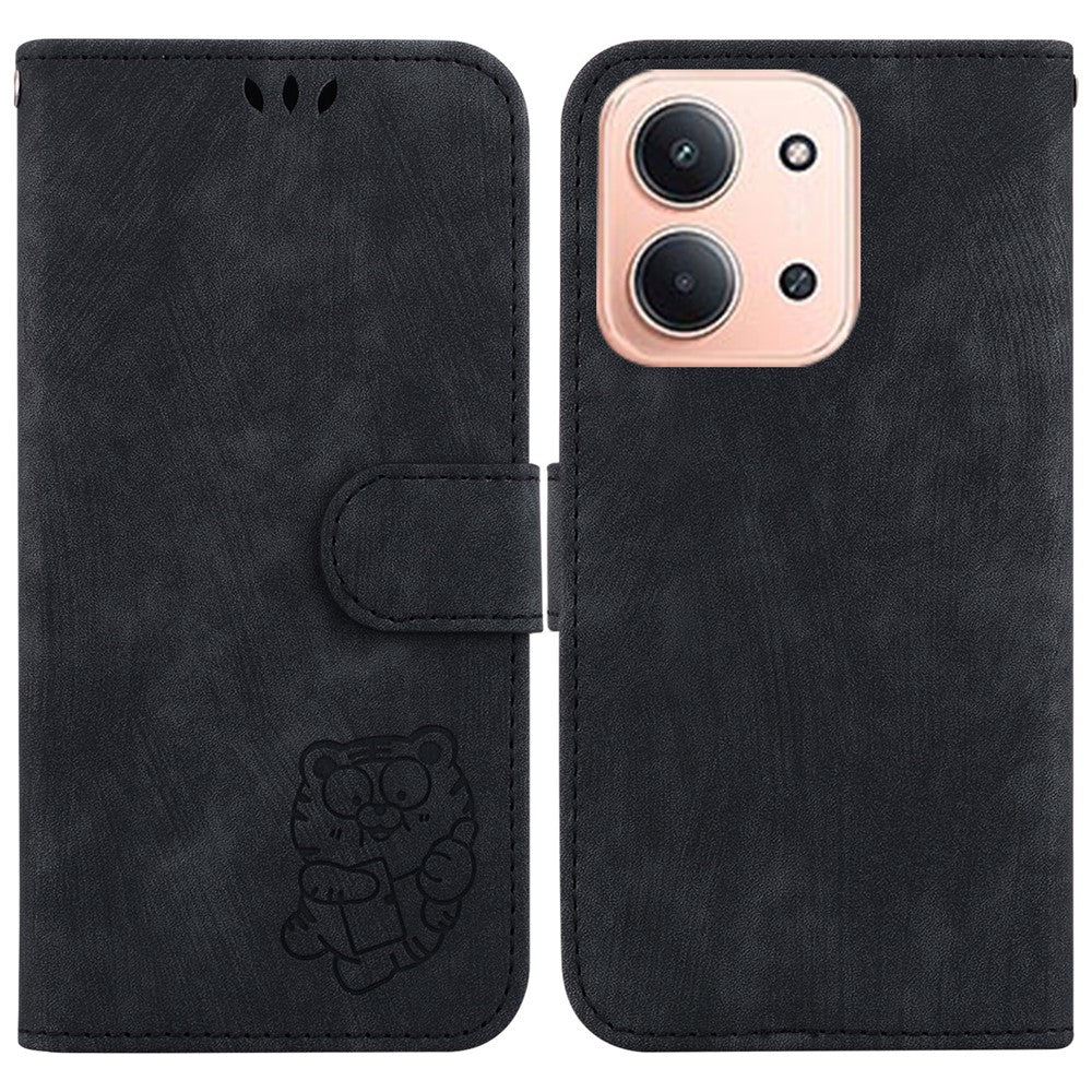 Pung-etui til Xiaomi Redmi 15C 5G (EU) (173 mm) / 15C 4G (EU) (173 mm), tigeraftryk, læder, stødsikkert mobilcover med håndledsrem