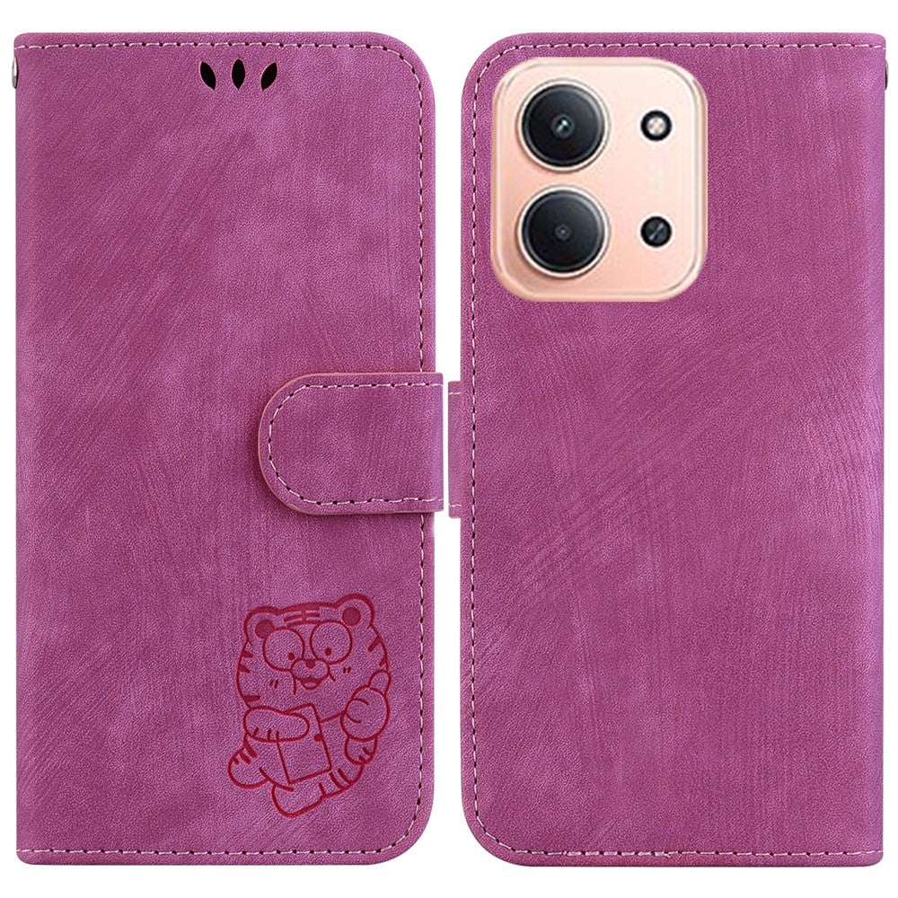 Pung-etui til Xiaomi Redmi 15C 5G (EU) (173 mm) / 15C 4G (EU) (173 mm), tigeraftryk, læder, stødsikkert mobilcover med håndledsrem