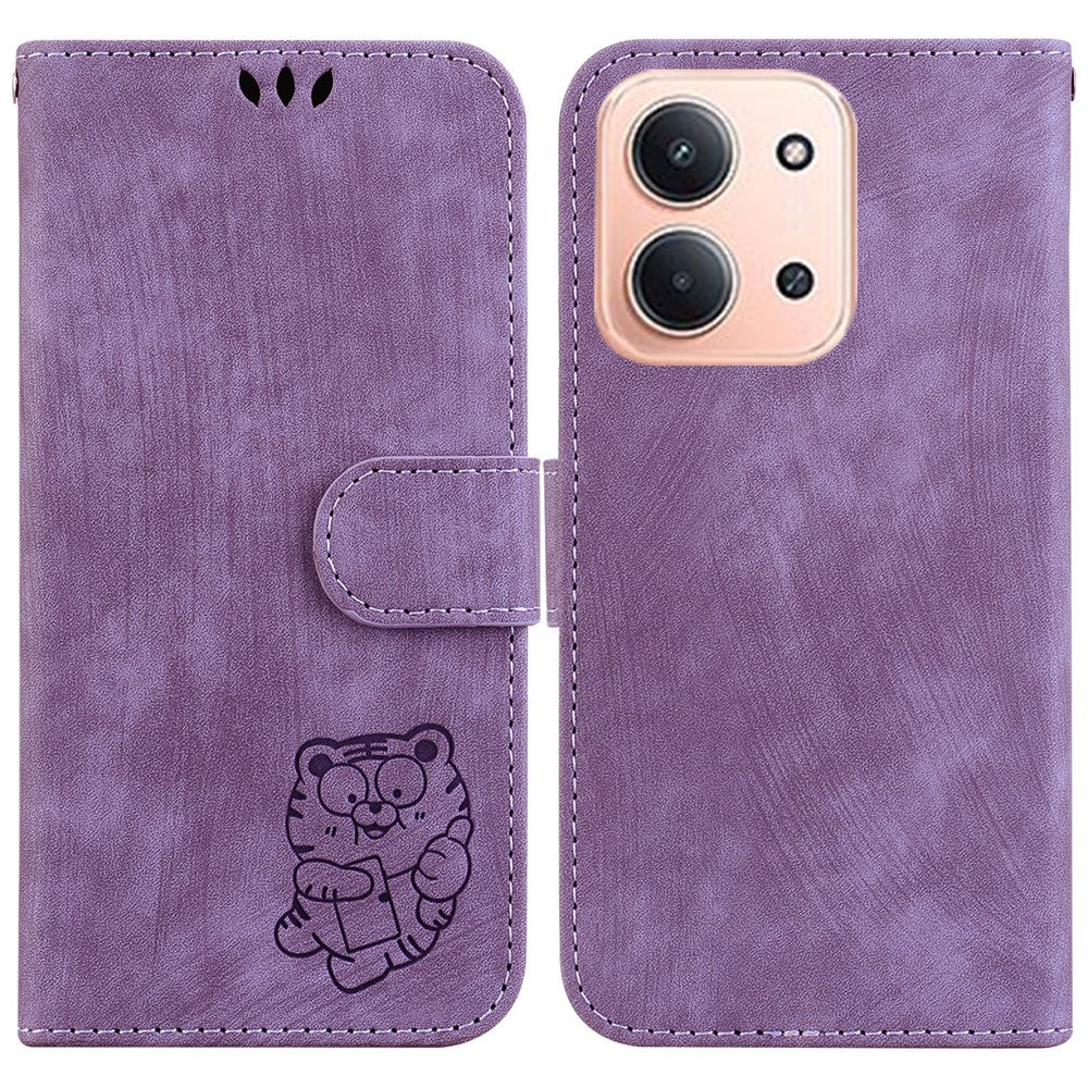 Pung-etui til Xiaomi Redmi 15C 5G (EU) (173 mm) / 15C 4G (EU) (173 mm), tigeraftryk, læder, stødsikkert mobilcover med håndledsrem