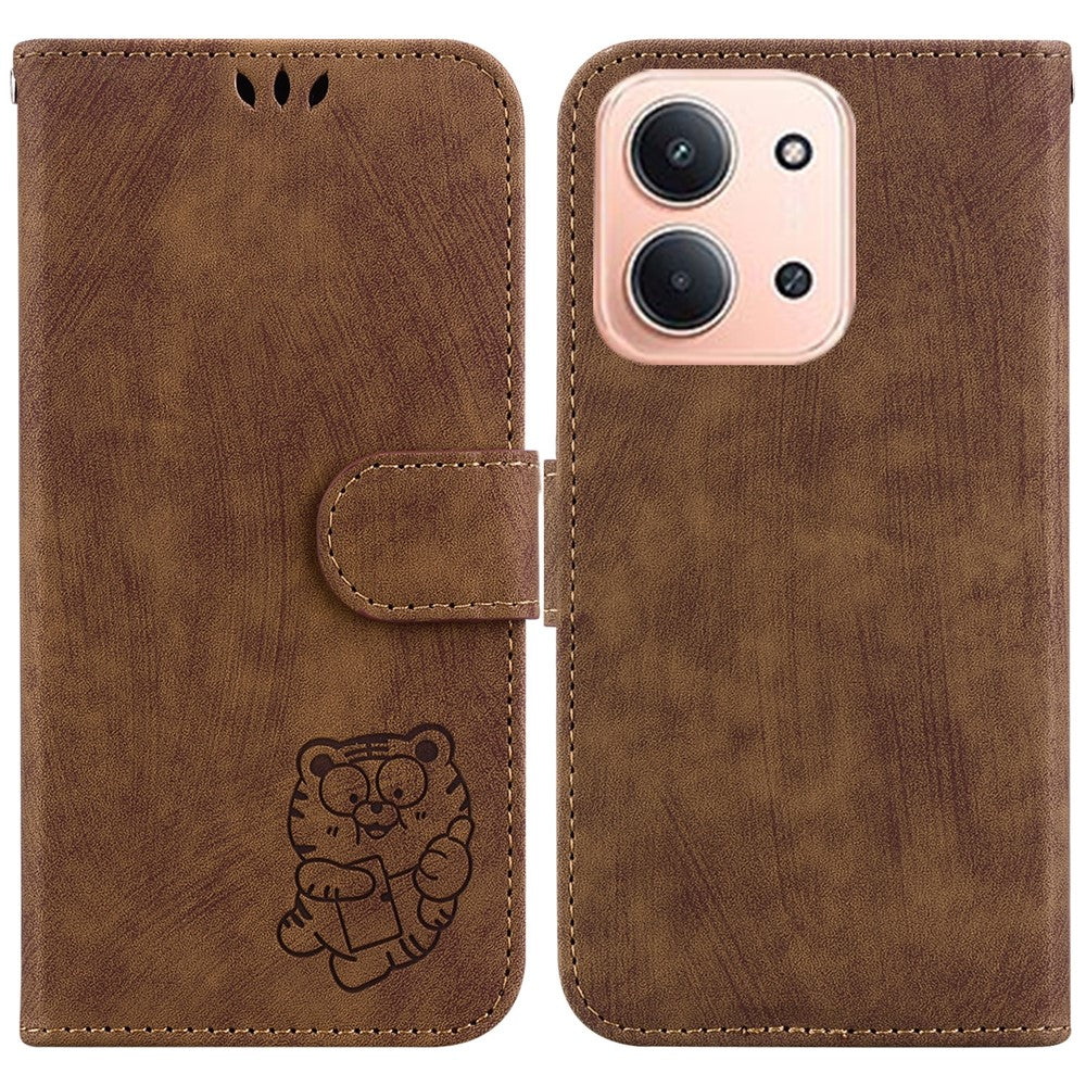 Pung-etui til Xiaomi Redmi 15C 5G (EU) (173 mm) / 15C 4G (EU) (173 mm), tigeraftryk, læder, stødsikkert mobilcover med håndledsrem